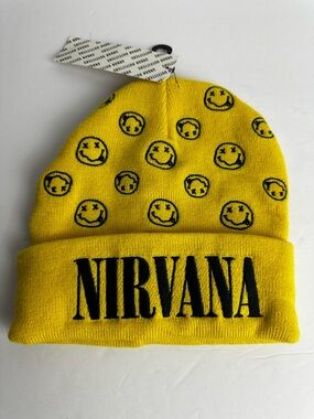 Urban Outfitters Nirvana Smiley Beanie Hat Stocking Cap NEW W/TAGS Unisex Yellow